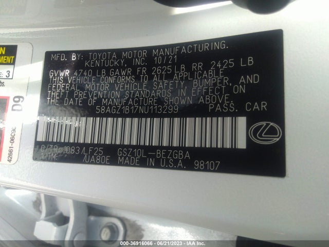 58AGZ1B17NU113299 Lexus Es Es 350 F Sport