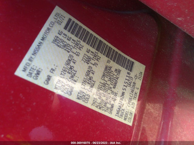 2021 NISSAN TITAN XD SV VIN: 1N6AA1FB2MN515118