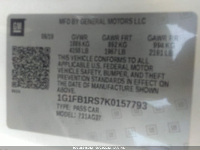 Chevrolet Camaro 1lt 2019 1G1FB1RS7K0157793 Image 9