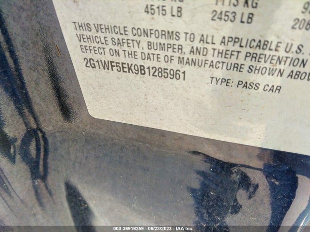 2011 CHEVROLET IMPALA LS FLEET VIN: 2G1WF5EK9B1285961