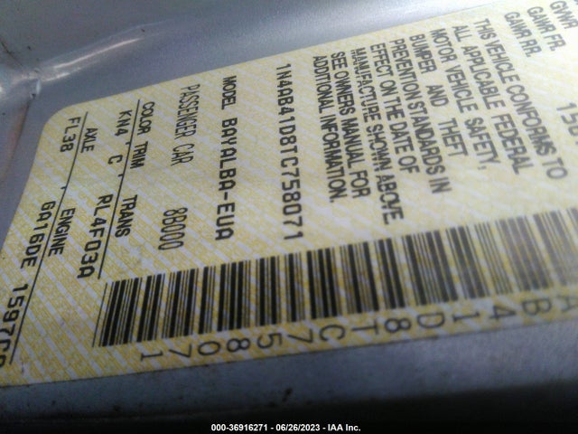 1996 NISSAN SENTRA E/XE/GXE/GLE VIN: 1N4AB41D8TC758071