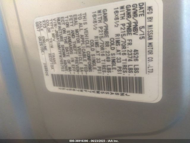 JN8AS5MV7FW765752 Nissan Rogue Select S