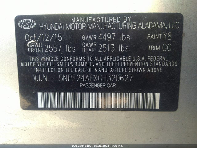 Hyundai Sonata 2.4l Se 2016 5NPE24AFXGH320627 Image 9