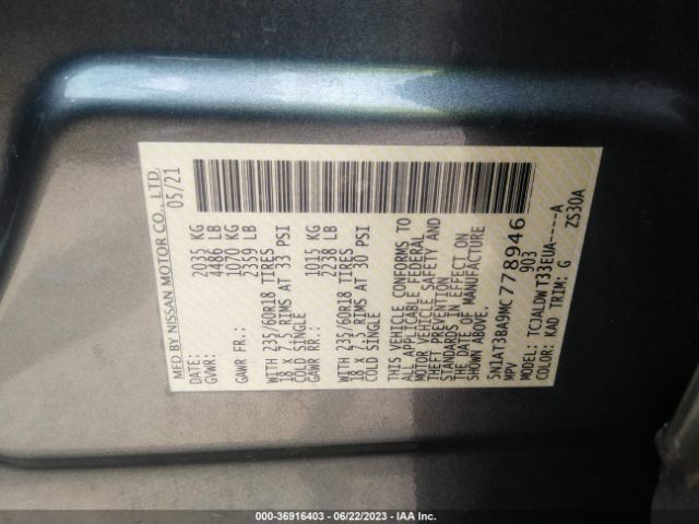 5N1AT3BA9MC778946 Nissan ROGUE SV