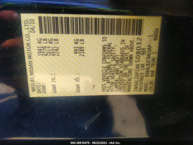 2010 NISSAN ALTIMA 2.5 S VIN: 1N4AL2AP2AN508032