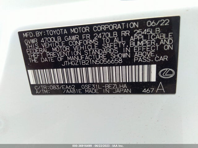 JTHGZ1B21N5056658 Lexus Is Is 350 F Sport