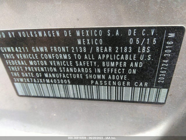 3VW2K7AJXFM403005 Volkswagen Jetta Sedan 2.0l S W/technology