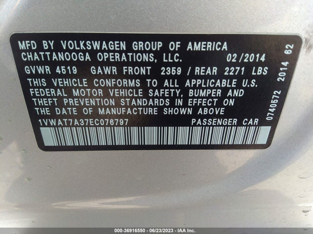 1VWAT7A37EC076797 Volkswagen Passat Wolfsburg Ed