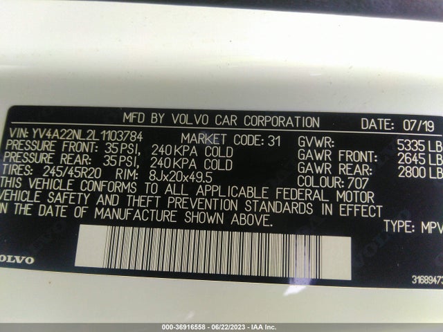 2020 Volvo V90, VIN: YV4A22NL2L1103784