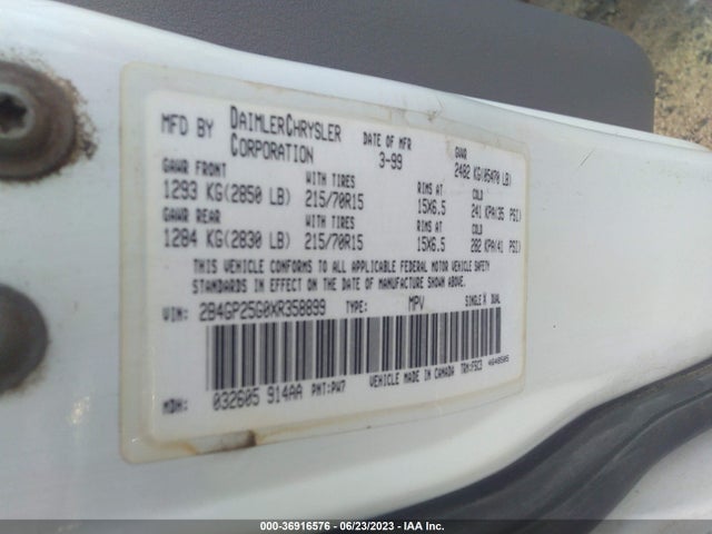 1999 DODGE CARAVAN BASE VIN: 2B4GP25G0XR358899