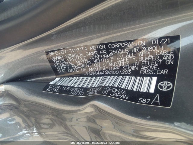 2021 TOYOTA MIRAI XLE/LIMITED VIN: JTDAAAAAXMA001283