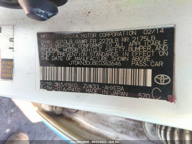 Toyota Prius Four/five/three/one/two 2014 JTDKN3DU8E0363646 Image 9