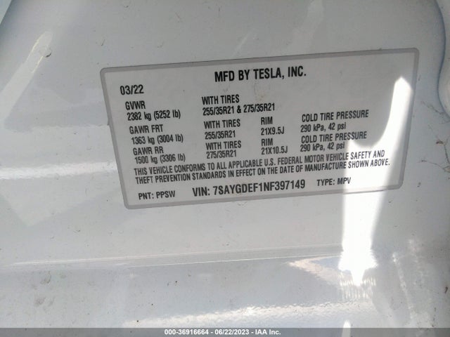 Tesla Model Y Performance 2022 7SAYGDEF1NF397149 Image 9