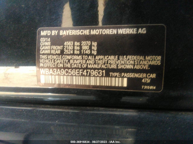 2014 BMW 3 SERIES 335I VIN: WBA3A9C56EF479631