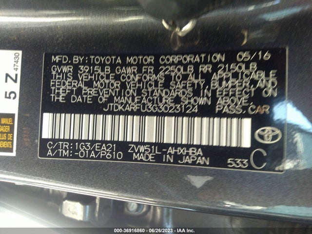 Toyota Prius Four 2016 JTDKARFU3G3023124 Image 16