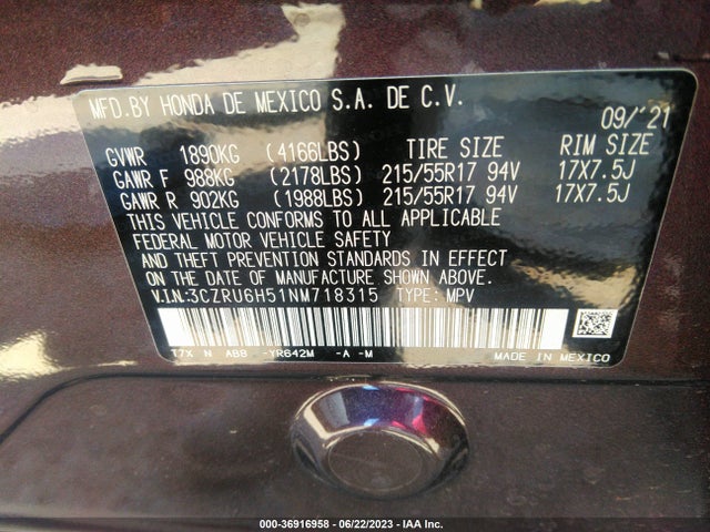 Honda HR-V EX 2022 3CZRU6H51NM718315 Image 10
