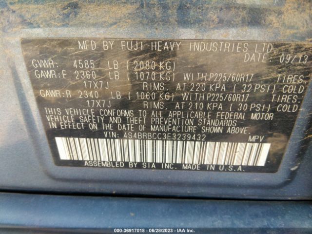 4S4BRBCC3E3239432 Subaru Outback 2.5i Premium