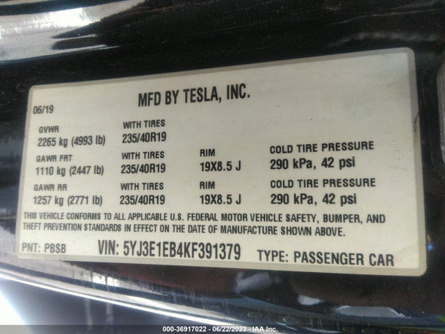Tesla Model 3 Long Range/performance 2019 5YJ3E1EB4KF391379 Image 16