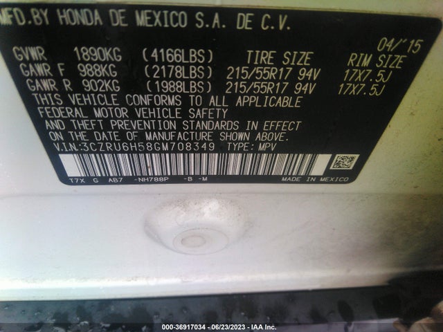 Honda HR-V EX 2016 3CZRU6H58GM708349 Image 9