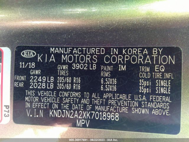 KNDJN2A2XK7018968 KIA Soul Base