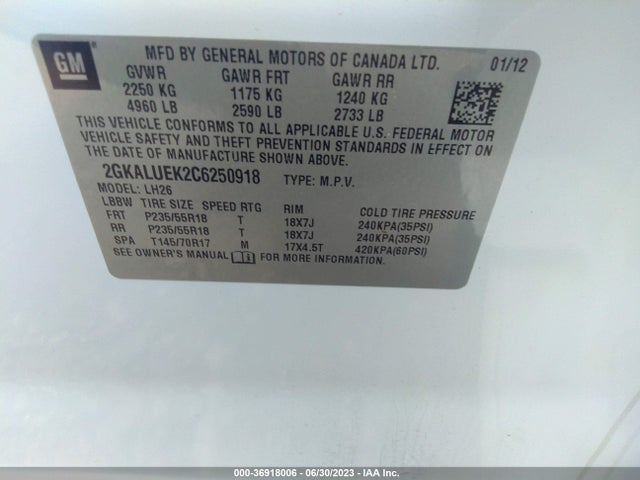 2012 GMC TERRAIN SLT-1 VIN: 2GKALUEK2C6250918