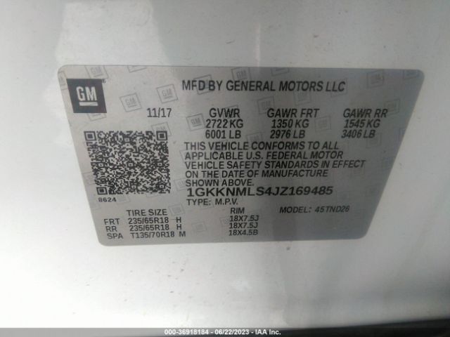 1GKKNMLS4JZ169485 GMC ACADIA SLT