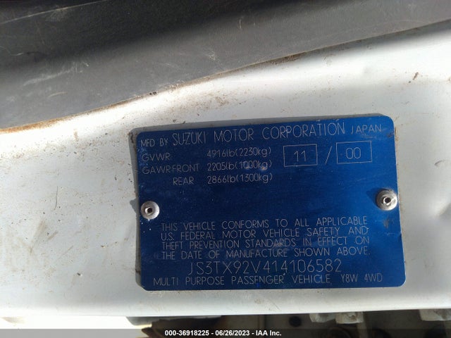 2001 SUZUKI XL-7 STANDARD/PLUS/TOURING VIN: JS3TX92V414106582