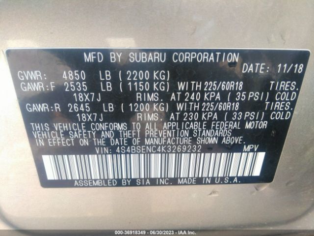 4S4BSENC4K3269232 Subaru Outback Limited