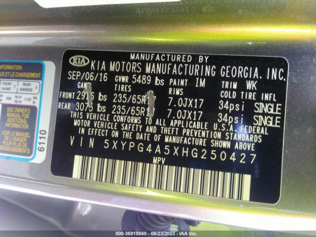 5XYPG4A5XHG250427 KIA Sorento Lx V6