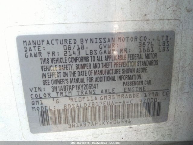 3N1AB7AP1KY206541 Nissan SENTRA SV