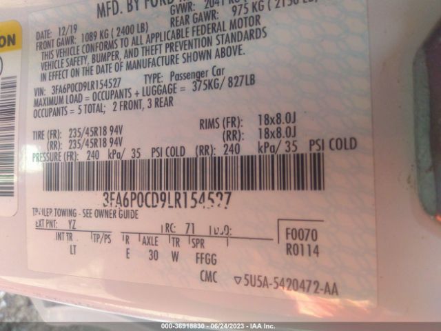 3FA6P0CD9LR154527 Ford FUSION SEL