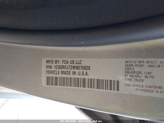 1C6SRFJT2MN576828 RAM 1500 Laramie