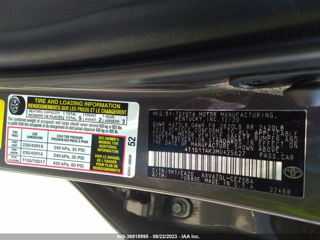 Toyota CAMRY SE 2021 4T1G11AK3MU425627 Image 16