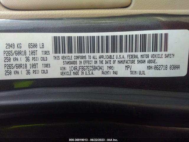 2014 JEEP GRAND CHEROKEE LIMITED VIN: 1C4RJFBG7EC584341