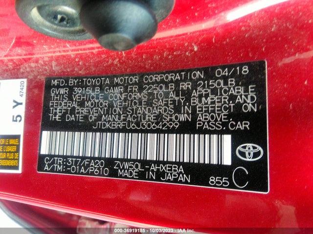 Toyota Prius Two/two Eco/three 2018 JTDKBRFU6J3064299 Image 9