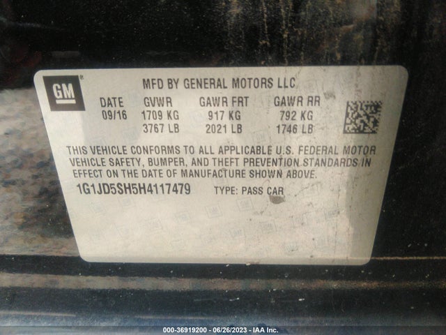 Chevrolet SONIC LT 2017 1G1JD5SH5H4117479 Image 9