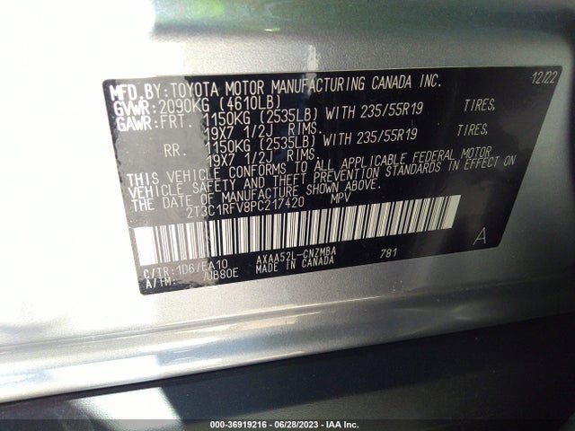 2023 TOYOTA RAV4 XLE PREMIUM VIN: 2T3C1RFV8PC217420