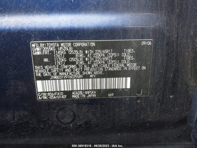 2007 TOYOTA RAV4 LIMITED VIN: JTMBD31V976025589