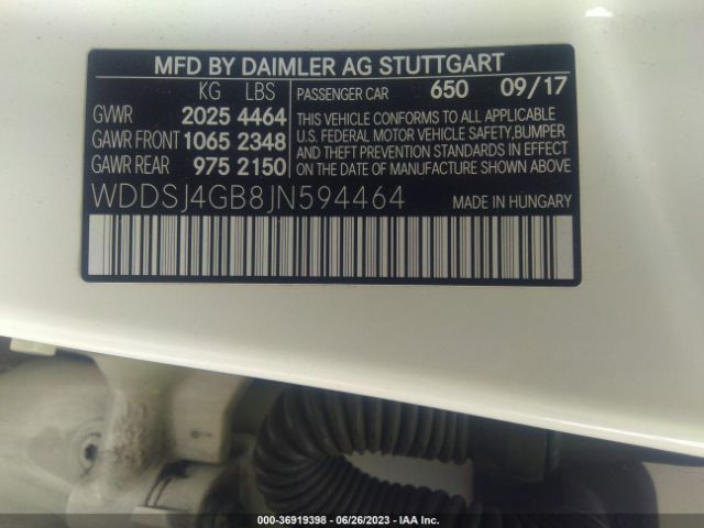 WDDSJ4GB8JN594464 Mercedes-Benz Cla Cla 250