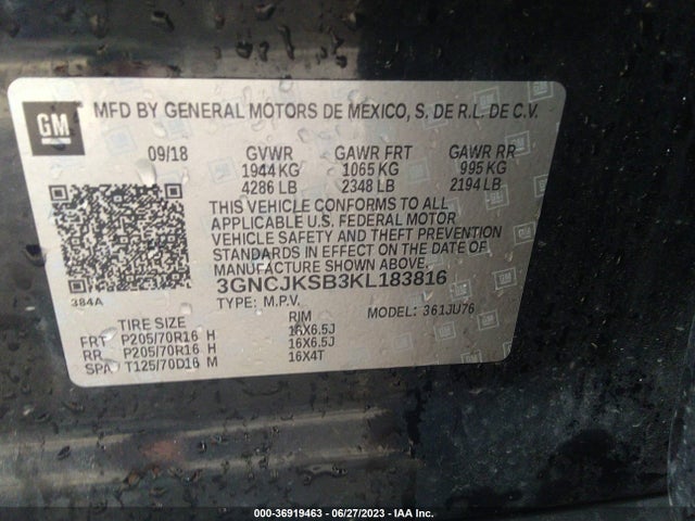 Chevrolet TRAX LS 2019 3GNCJKSB3KL183816 Image 9
