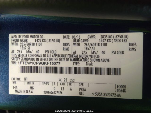 1FTEW1CP9GKF15077 Ford F-150 Xl/lariat/xlt