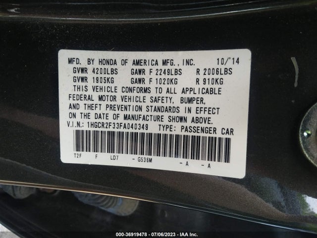 Honda k24w1 2015 1HGCR2F33FA040349 Image 25