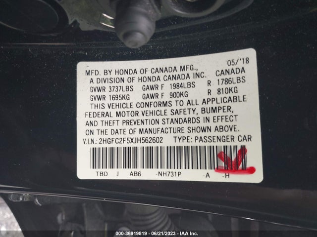 Honda Civic Sedan Lx 2018 2HGFC2F5XJH562602 Image 9