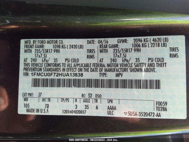 1FMCU0F72HUA13838 Ford ESCAPE S
