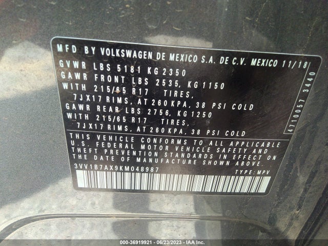 3VV1B7AX9KM048987 Volkswagen TIGUAN S