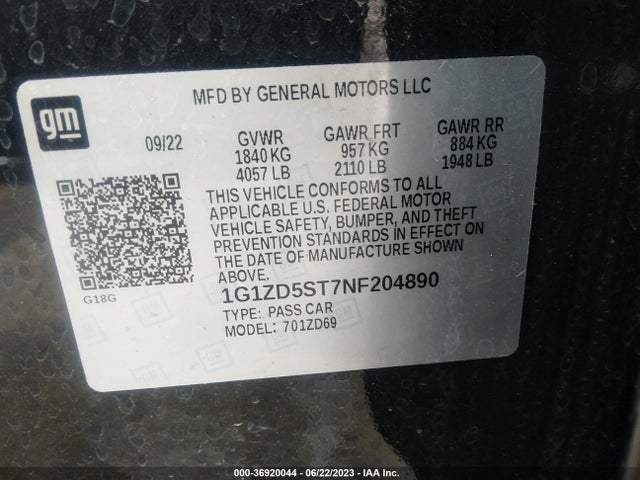 Chevrolet MALIBU LT 2022 1G1ZD5ST7NF204890 Image 9