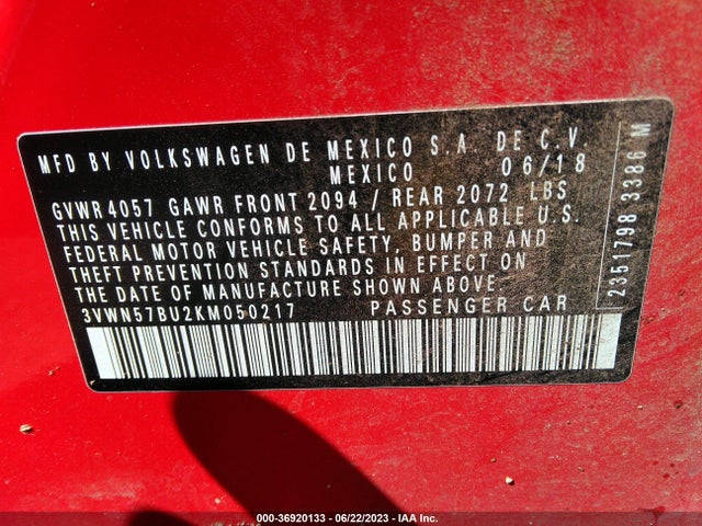 3VWN57BU2KM050217 Volkswagen JETTA S