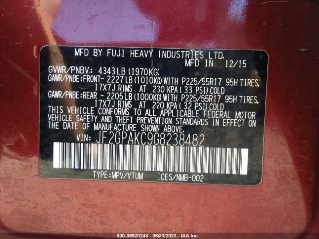 JF2GPAKC9G8238482 Subaru Crosstrek Limited
