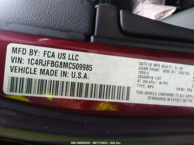 1C4RJFBG8MC509985 Jeep Grand Cherokee Limited