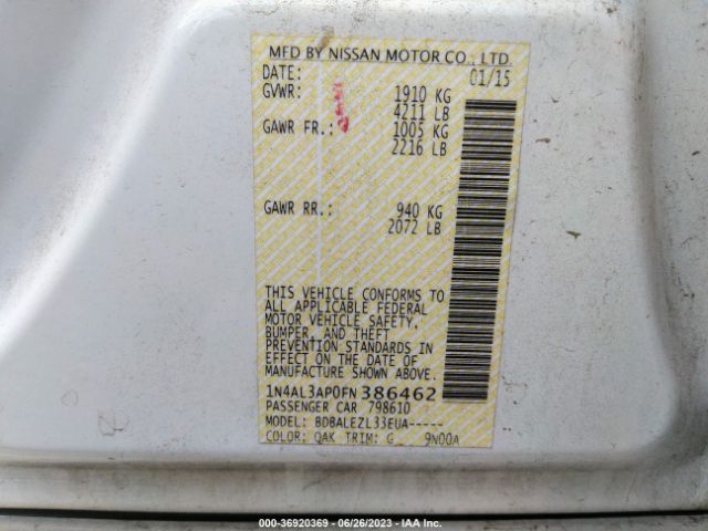 1N4AL3AP0FN386462 Nissan ALTIMA 2.5